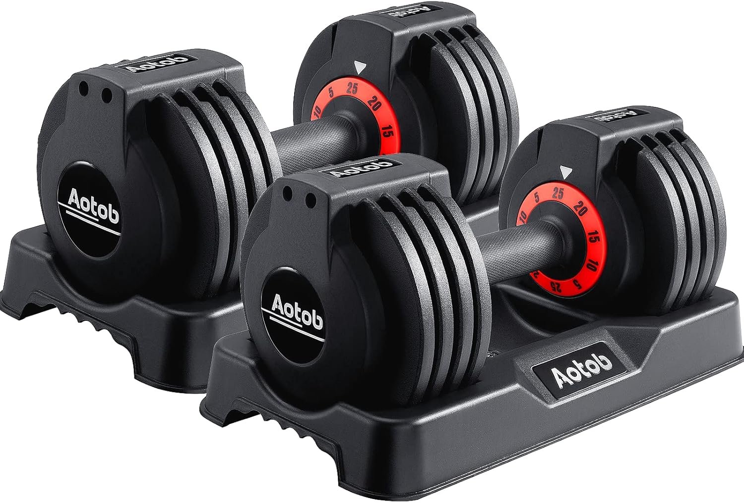 AOTOB Adjustable Dumbbell Set 25/55 Lbs (Pair), Fast Weight Adjustment with Anti-Slip Turning Handle, Space-Saving for Home Gym, Strength Training Equipment for Men & Women