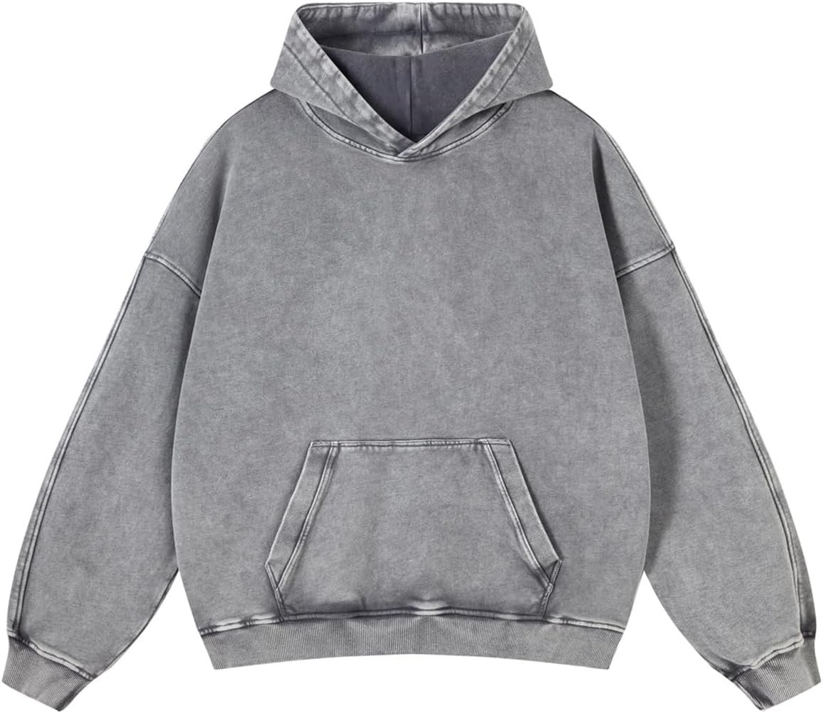 Adenorah Mens Oversized Hoodies Pullover Women Fall Acid Wash Plain Preppy Hoodie Streetwear Cotton Vintage Hooded Sweatshirt