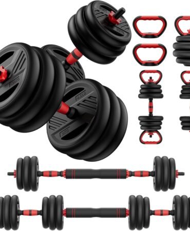 Adjustable Dumbbell Set, 20/30/45/70/90lbs Free Weight Set With Double Locknut, 5-in-1 Dumbbells Set Includes Barbell, Kettlebells, Push up Stand, Weight Plate, Fitness Exercise for Home Gym Suitable Men/Women