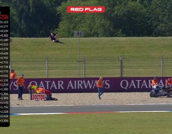 Alex Marquez crashes dramatically during Assen MotoGP practice, session stopped