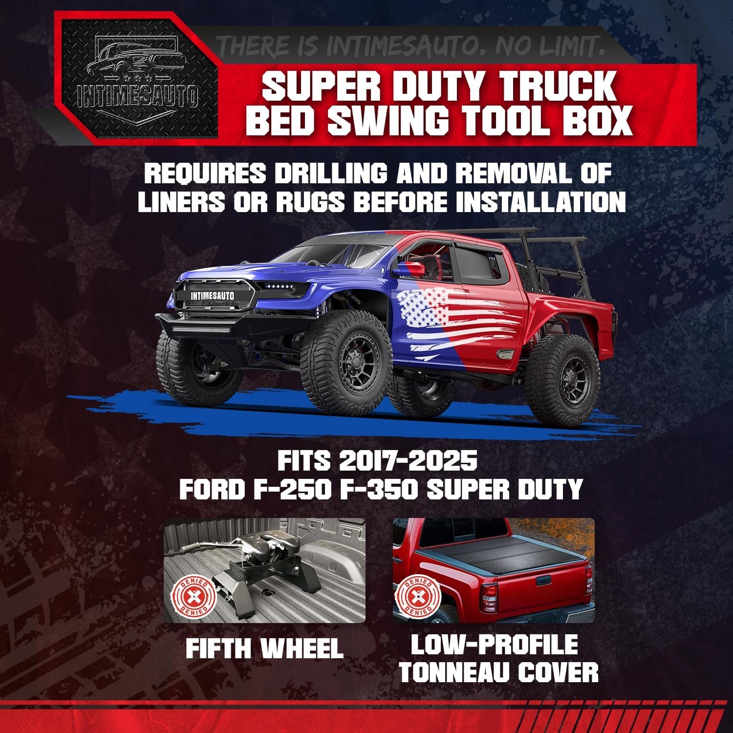 All Metal Truck Bed Swing Tool Box for 2017-2026 Ford F-250 F-350 Super Duty Passenger Side, Rotatable Wheel Well Storage Case Toolbox with Keyless Combination Lock for Off-Road Enthusiast