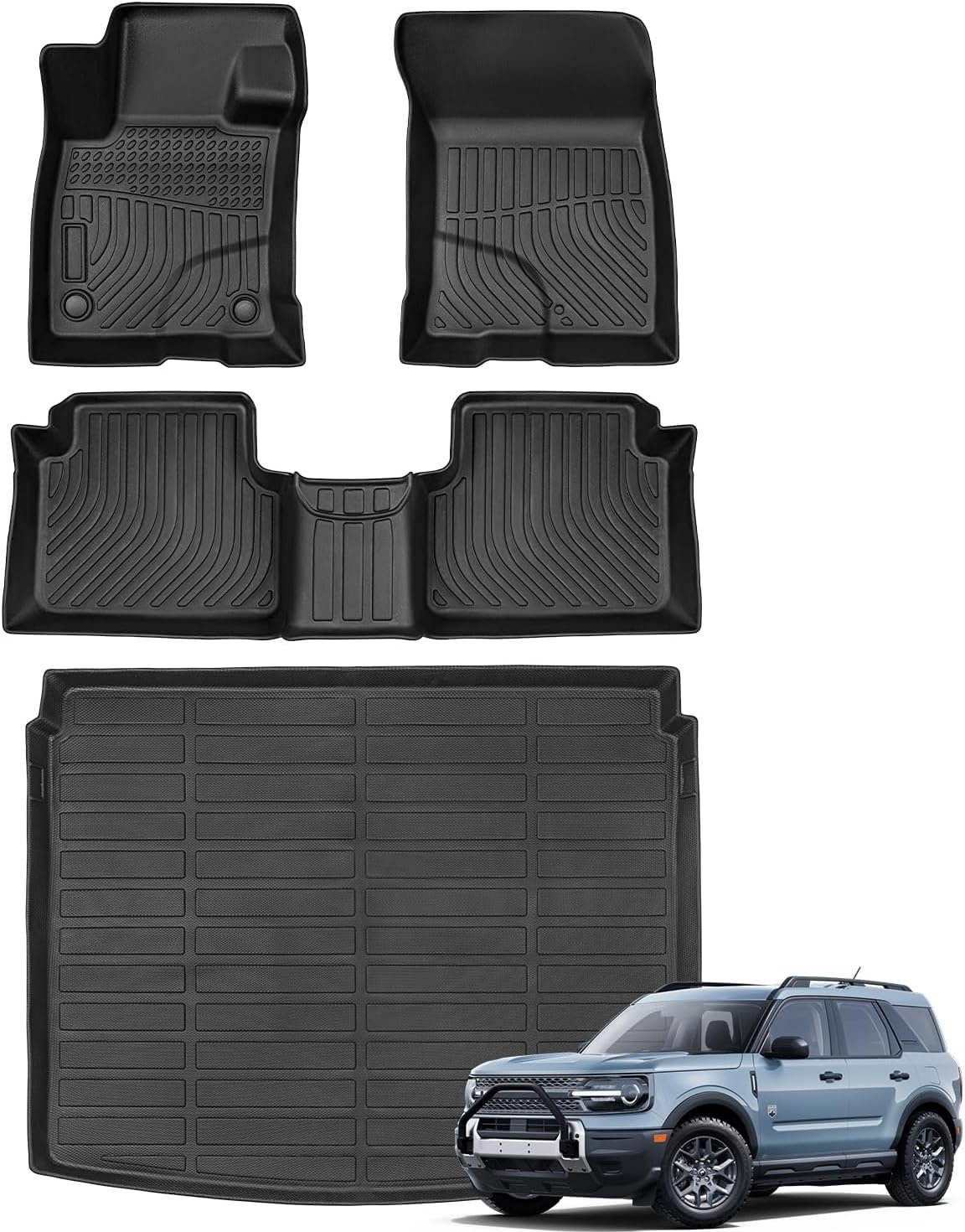 All Weather Floor Mats Cargo Liner for Ford Bronco Sport 2026 2025-2021,TPE Full Set Carpets Trunk Mat for Base Big Bend Badlands Accessories (ONLY for Sport),4pcs