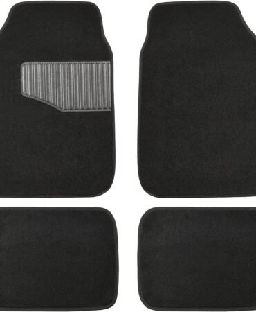 Amazon Basics Universal Fit Anti-Slip Carpet Floor Mats, Full Set for Car, SUV, Van & Truck, 4 count, Black, 25"L x 17.5"W (Front), 13"L x 17.5"W (Rear)