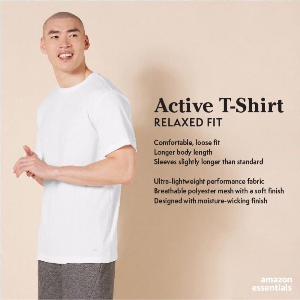 Amazon Essentials Men's Moisture Wicking Breathable Active Performance Tech Gym T-Shirts, Pack of 2