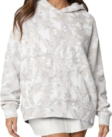 Anoumcy Camo Hoodie Womens Maple Leaf Fleece Hooded Sweatshirt Oversized Camouflage Hoodies For Women Trendy