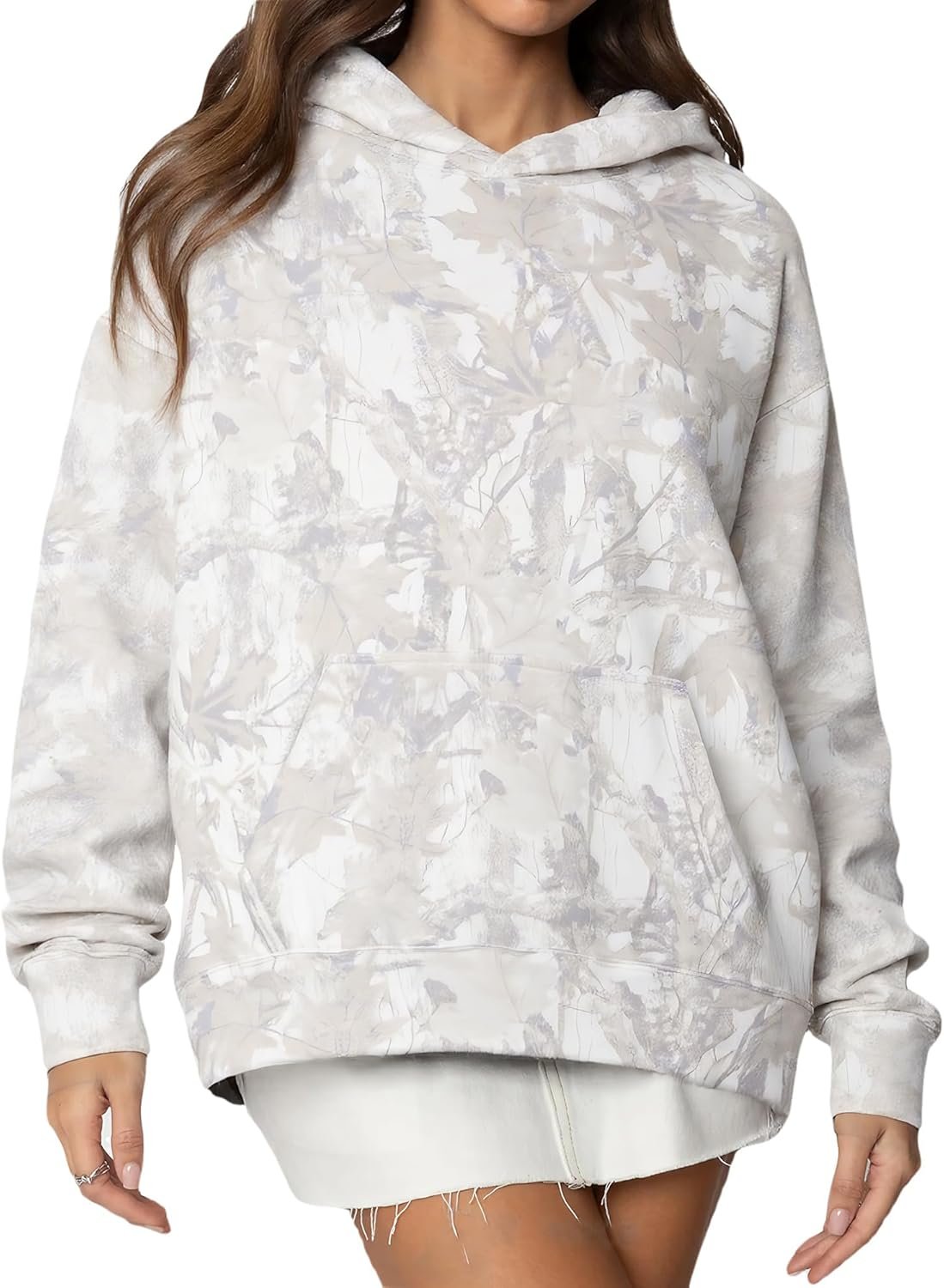 Anoumcy Camo Hoodie Womens Maple Leaf Fleece Hooded Sweatshirt Oversized Camouflage Hoodies For Women Trendy