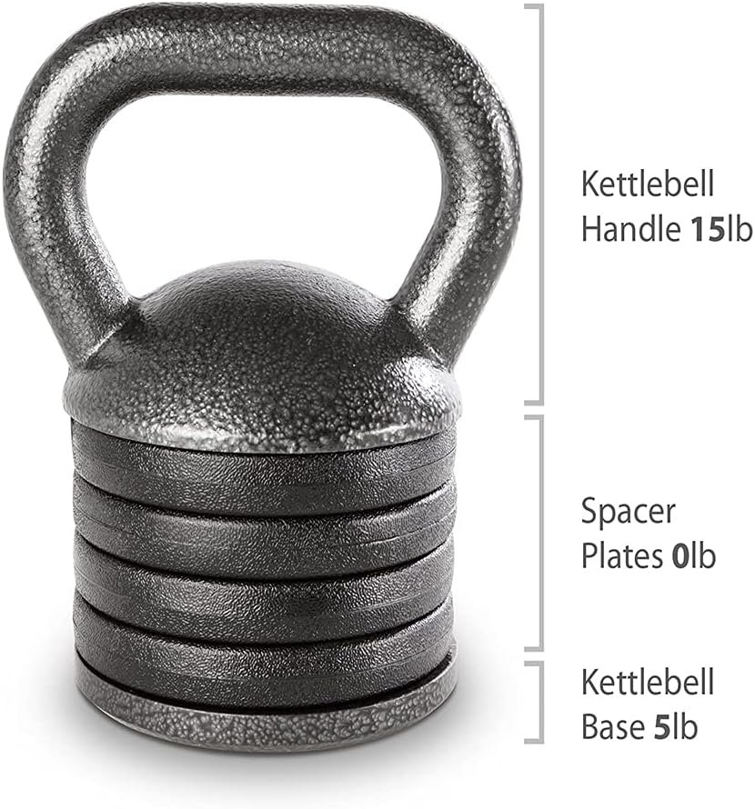 Apex 20lb Adjustable Cast Iron Kettlebell Handle, Compatible with 1” Weight Plates, Up to 50lb Load Capacity for Strength Training, Weightlifting, Home Workouts