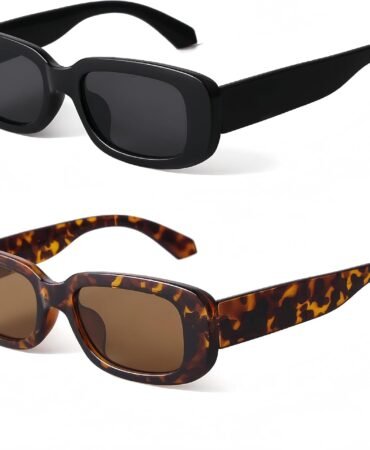 BUTABY Rectangle Sunglasses for Women Retro Driving Glasses 90’s Vintage Fashion Narrow Square Frame UV400 Protection