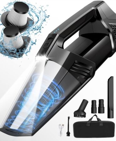 Blestan Handheld Vacuum Cordless Portable Car Vacuum with LED Light, High Power Suction, 3 in 1, Lightweight Rechargeable Hand Vacuum, Hand Held Vacuum Cleaner for Car Home Office, Pet Hair, Black