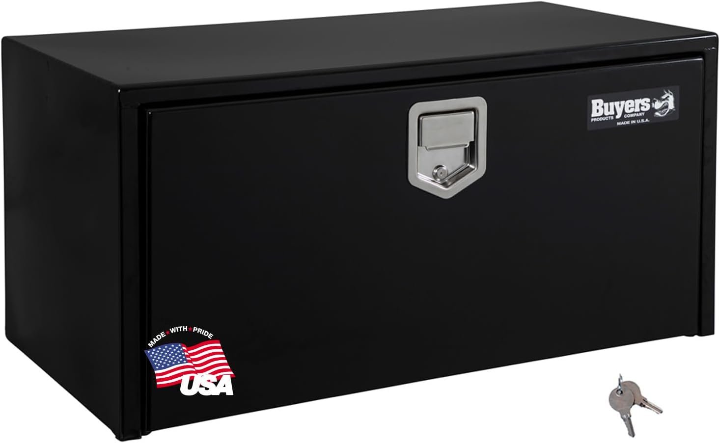 Buyers Products 1703100 14x16x24 Inch Black Steel Underbody Truck Box, Locking Paddle Latch, Recessed Drop Door, Weatherproof Tool Storage for Flatbed and Service Body Trucks, 14 Gauge Steel