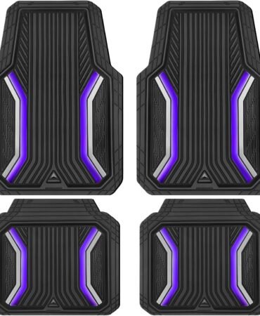 CAR PASS Heavy Duty Rubber Floor Mats for Car, Sporty Waterproof Deep Dish Car Mats, Universal Trim to Fit for SUV Truck Sedans Van, All Weather Non-Slip 4 Piece Automotive Floor Mats Black and Purple