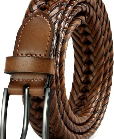 CHAOREN Leather Braided Belts for Men - 1 1/8" Mens Casual Woven Leather Belt for Dress Pant