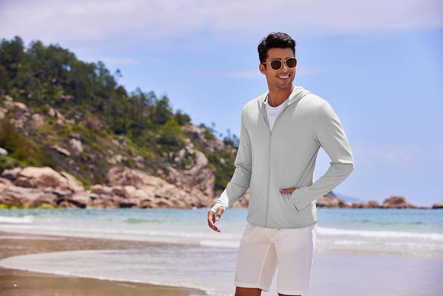 COOFANDY Full-Zip Men's Lightweight Hoodie UPF 50 - Breathable Sun Protection Jacket with Pockets for Golf, Fishing, Hiking