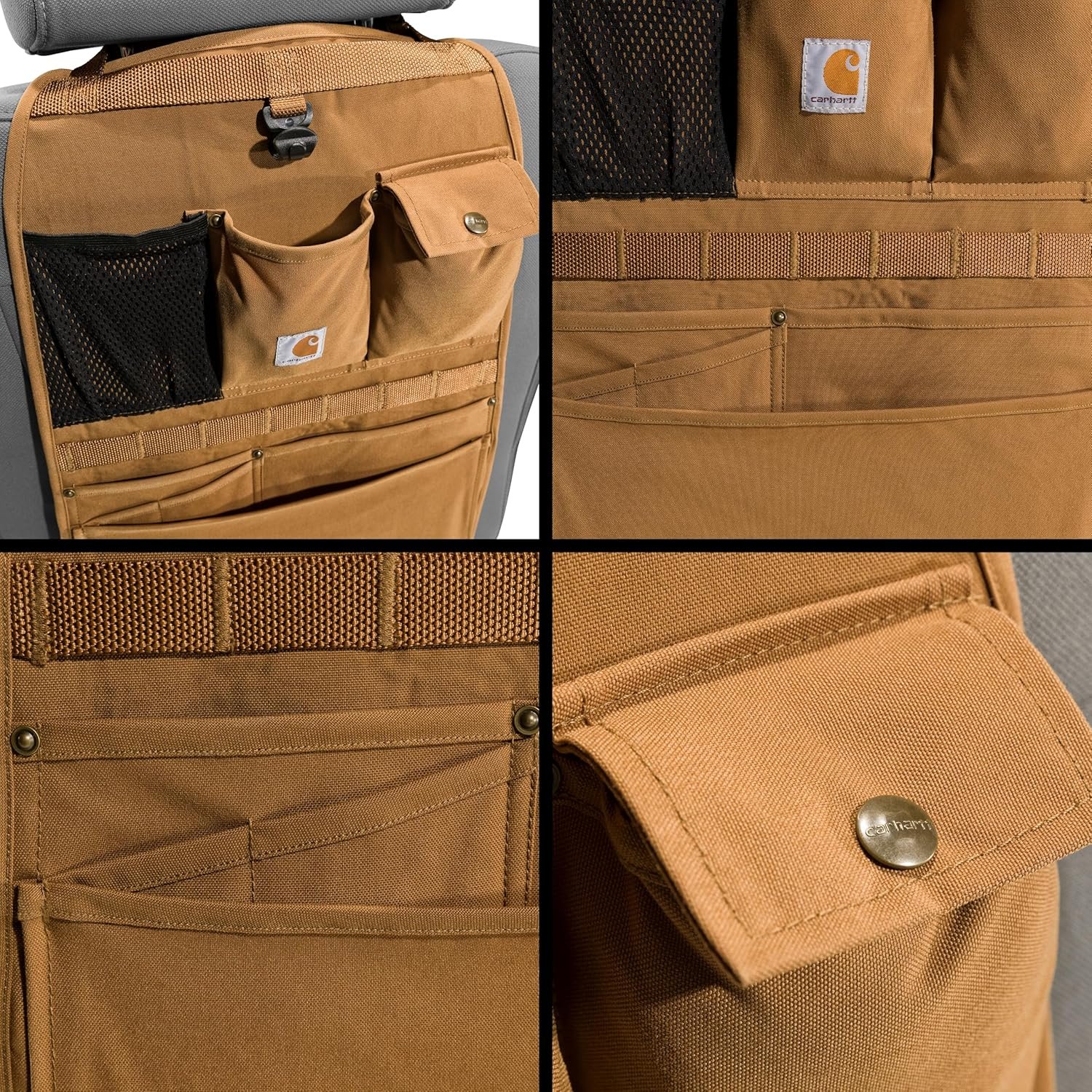 Carhartt Universal Nylon Duck Automotive Seat Back Organizer, Organization for Work and Kids, Black