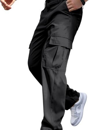 Comdecevis Mens Casual Cargo Pants Baggy Straight Leg Sweatpants with Large Flap Pockets Hiking Sports Trousers