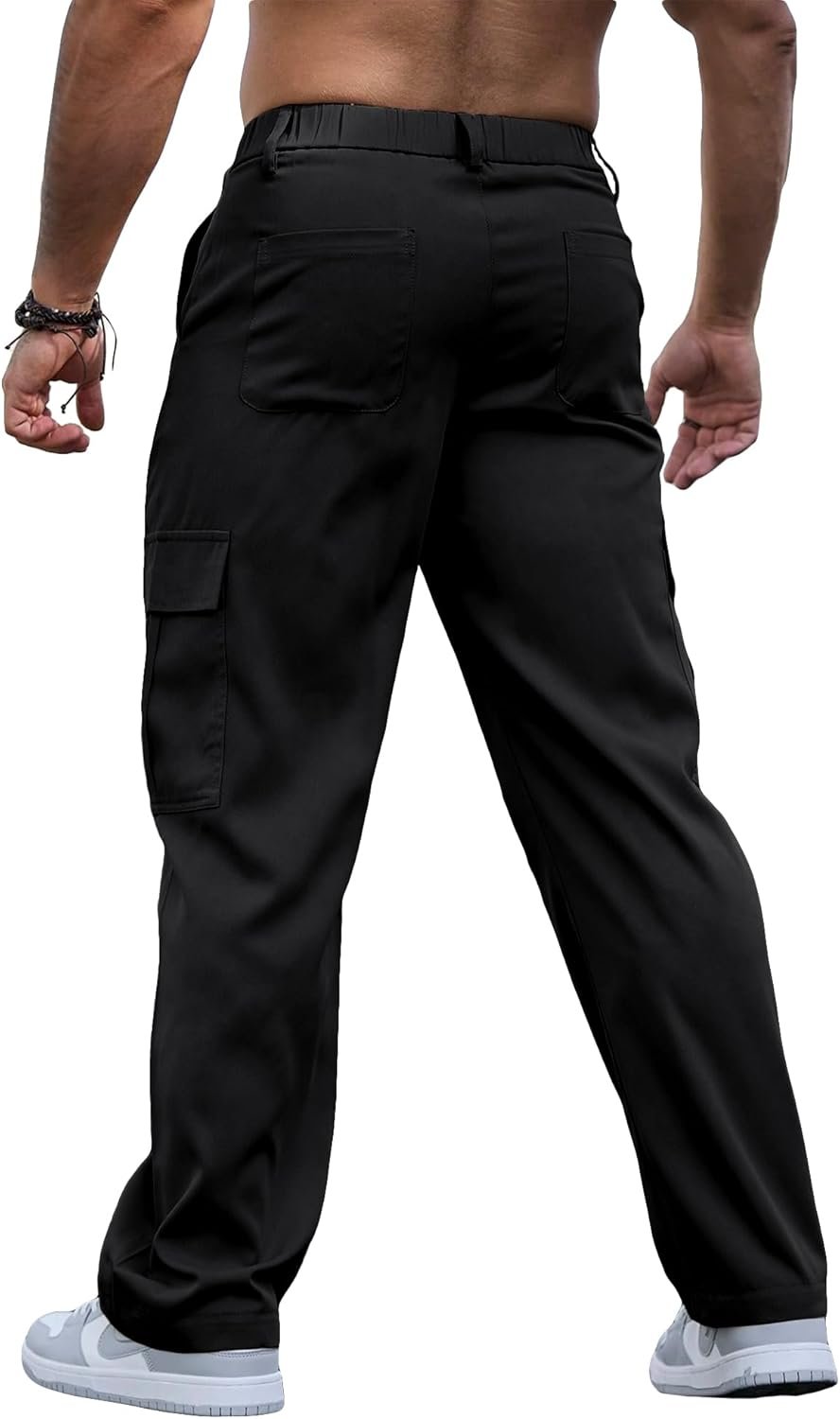 Comdecevis Mens Casual Cargo Pants Baggy Straight Leg Sweatpants with Large Flap Pockets Hiking Sports Trousers
