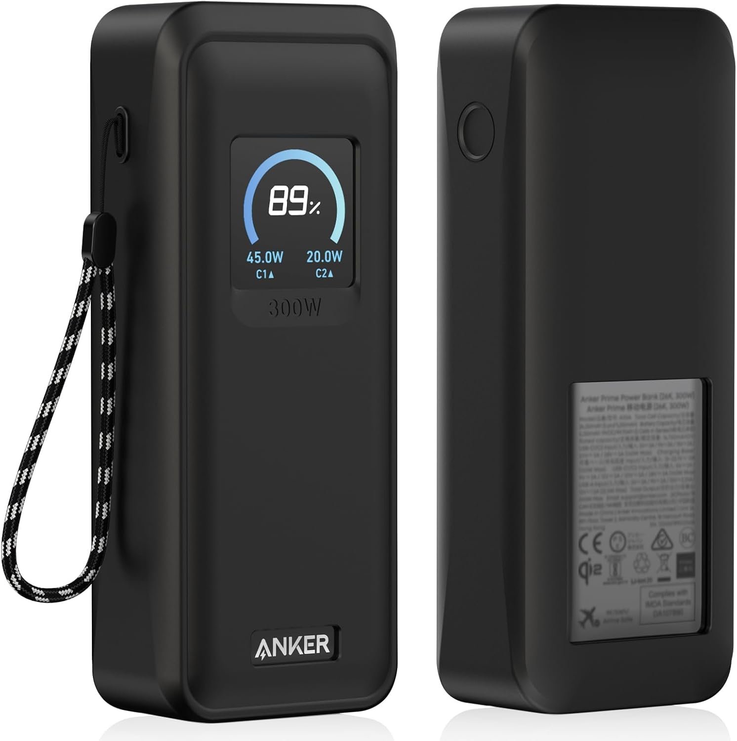 Compatible with Anker Prime Power Bank 26,250Mah 300W Case Cover, Soft Silicone Shockproof Protective Case for Anker 300W Prime Power Bank with Anti-Lost Strap, LCD Display Visible (Black)
