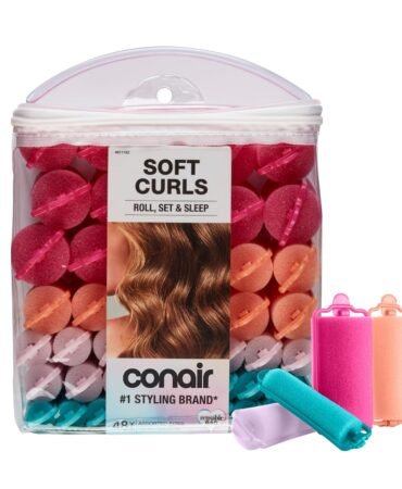 Conair Foam Overnight Heatless Curls Hair Rollers | Snaps-shut overnight foam curlers for damage-free curls and volume, Assorted Colors, 48-Count, Model GR61118IN1L9