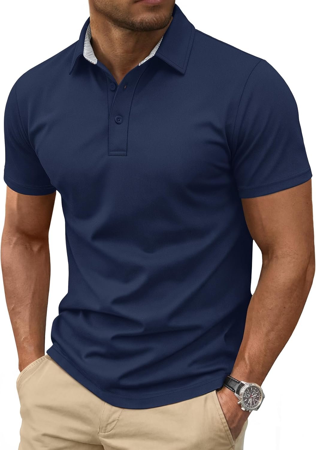 Cotrasen Men's Polo Shirts Short Sleeve Cotton Pique 3 Buttons Golf Shirts Classic Fit Casual Performance T-Shirt