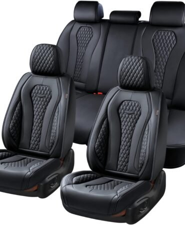 Coverado Seat Covers, Car Seat Covers Full Set, Black Car Seat Cover, Car Seat Covers Front Seats Back Seat Cover, Waterproof Car Seat Cushion, Leather Seat Covers Seat Protector Fit for Most Cars