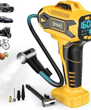 DIYtoolifz Cordless Tire Inflator Air Compressor Compatible with Dewalt 20V Battery, 160PSI Portable Air Pump with Digital Pressure Gauge, Fast Inflation for Cars, Motorcycles, Bikes (Tool Onlyl)
