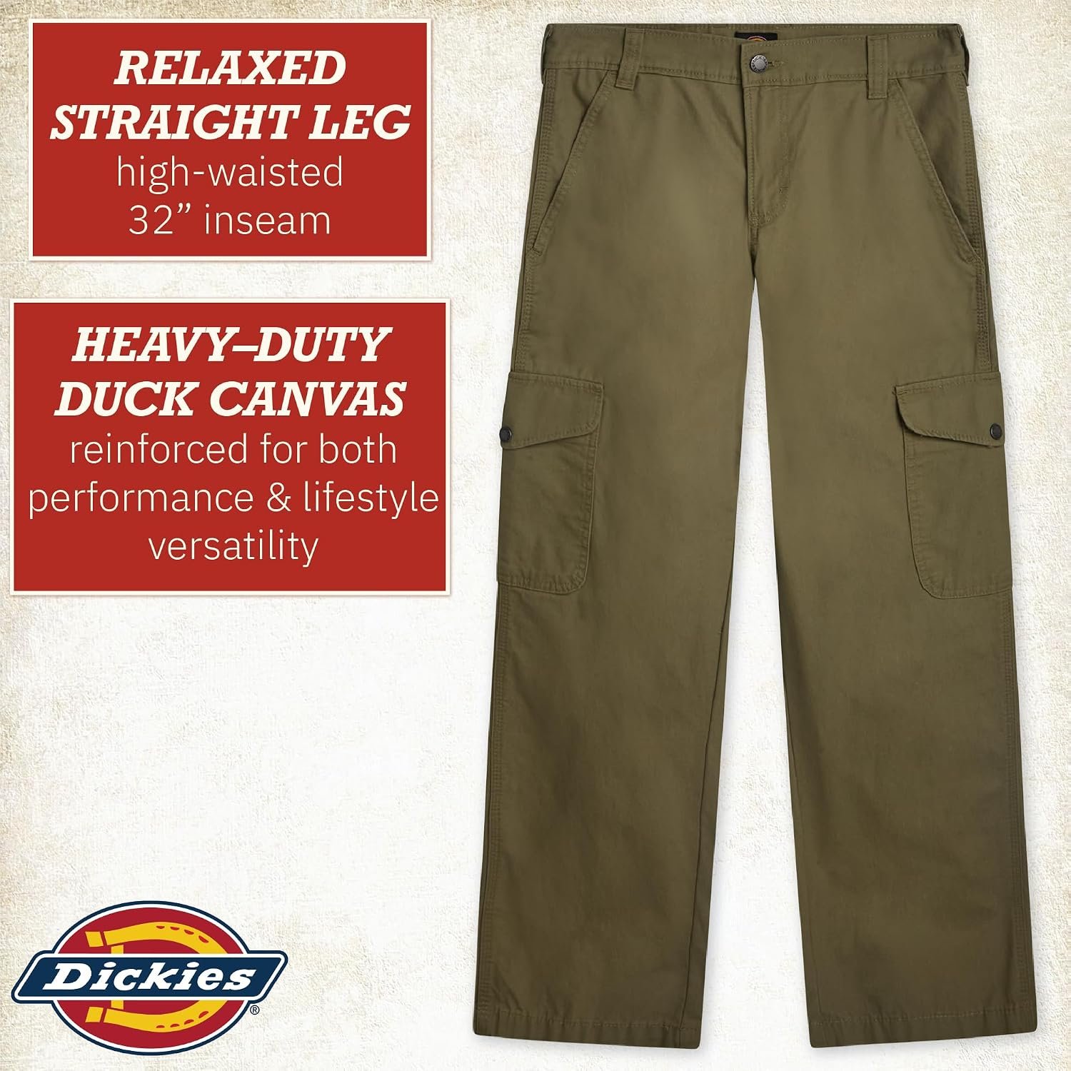 Dickies Womens Cargo Pants - Relaxed Straight Leg Rugged Duck Canvas Non Stretch Work Pants for Women Casual Utility Workwear