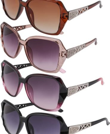 DragonflyDreams 4 Pcs Women Large Sunglasses, UV 400 Glasses Oversized Classic Trend Ladies Sunglasses Sparkling Large Frame