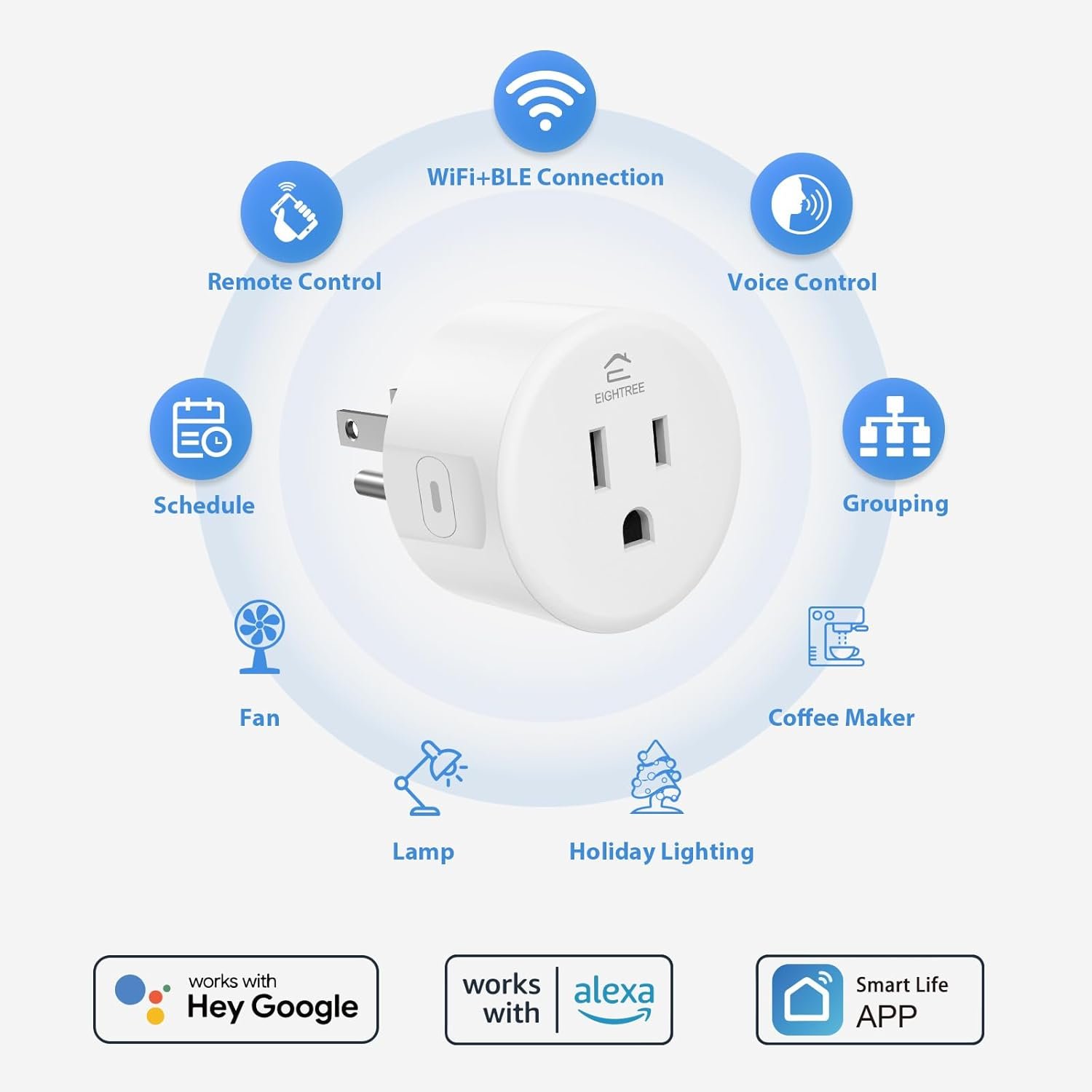 EIGHTREE Smart Plug, WiFi Outlet Works with Alexa & Google Home, Smart Home Socket with Remote Control & Timer Function, 2.4GHz WiFi Only, 4 Packs