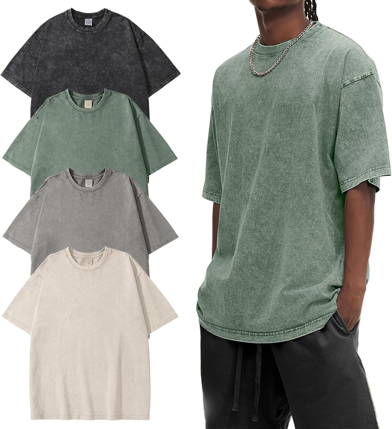 Eiscntd Men's Oversized T-Shirts Heavyweight Cotton Vintage Washed Loose Fit Unisex Baggy Tee Shirts