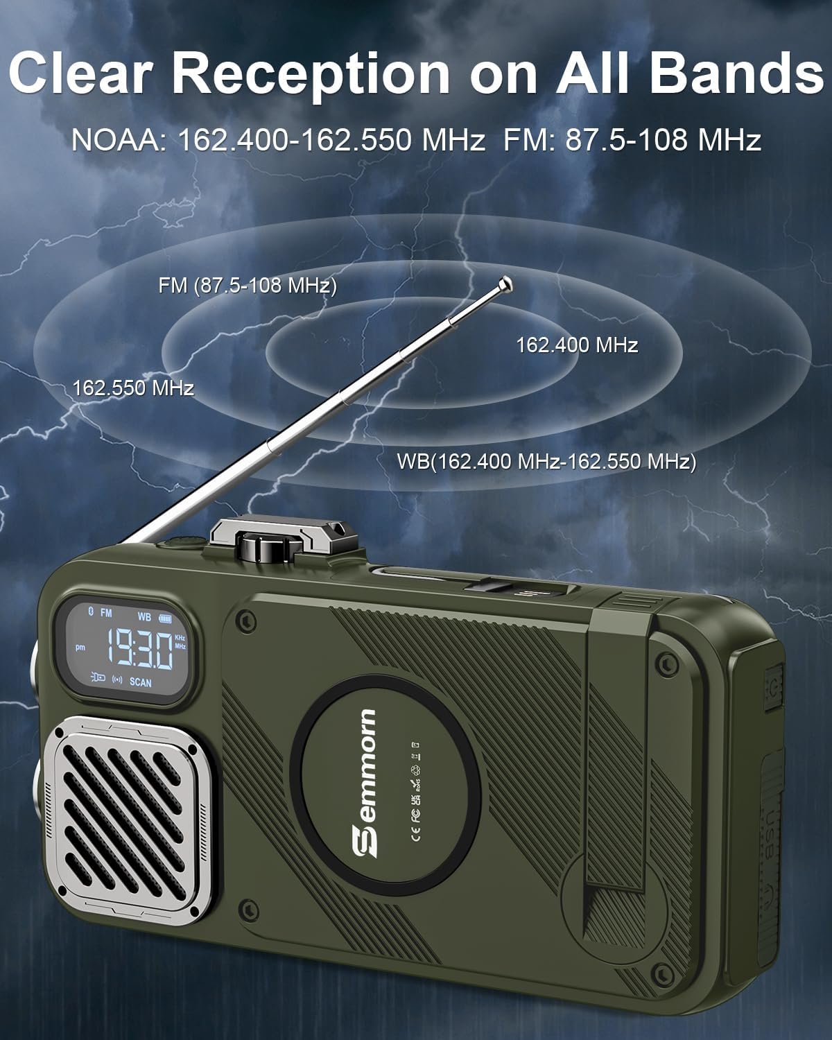 Emergency Radio&22000mAh Solar Power Bank, FM NOAA Weather Radio, Portable Hand Crank Bluetooth Radio, 20W Fast Charge Wireless Phone Charger, SOS Flashlight for Emergency/Home (Green)