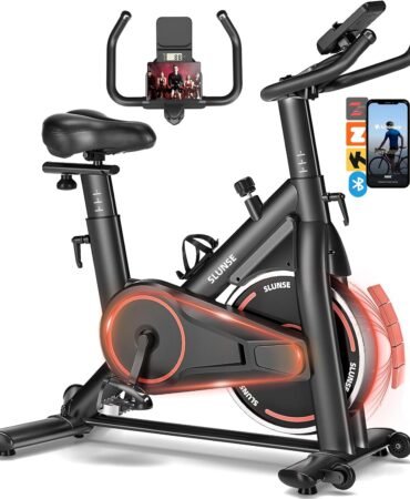 Exercise Bike, Adjustable Magnetic Resistance Stationary Bikes for Home with App Compatible, Silent Indoor Cycling Bike with 350lbs Weight Capacity Comfortable Seat, Digital Monitor & Phone Mount