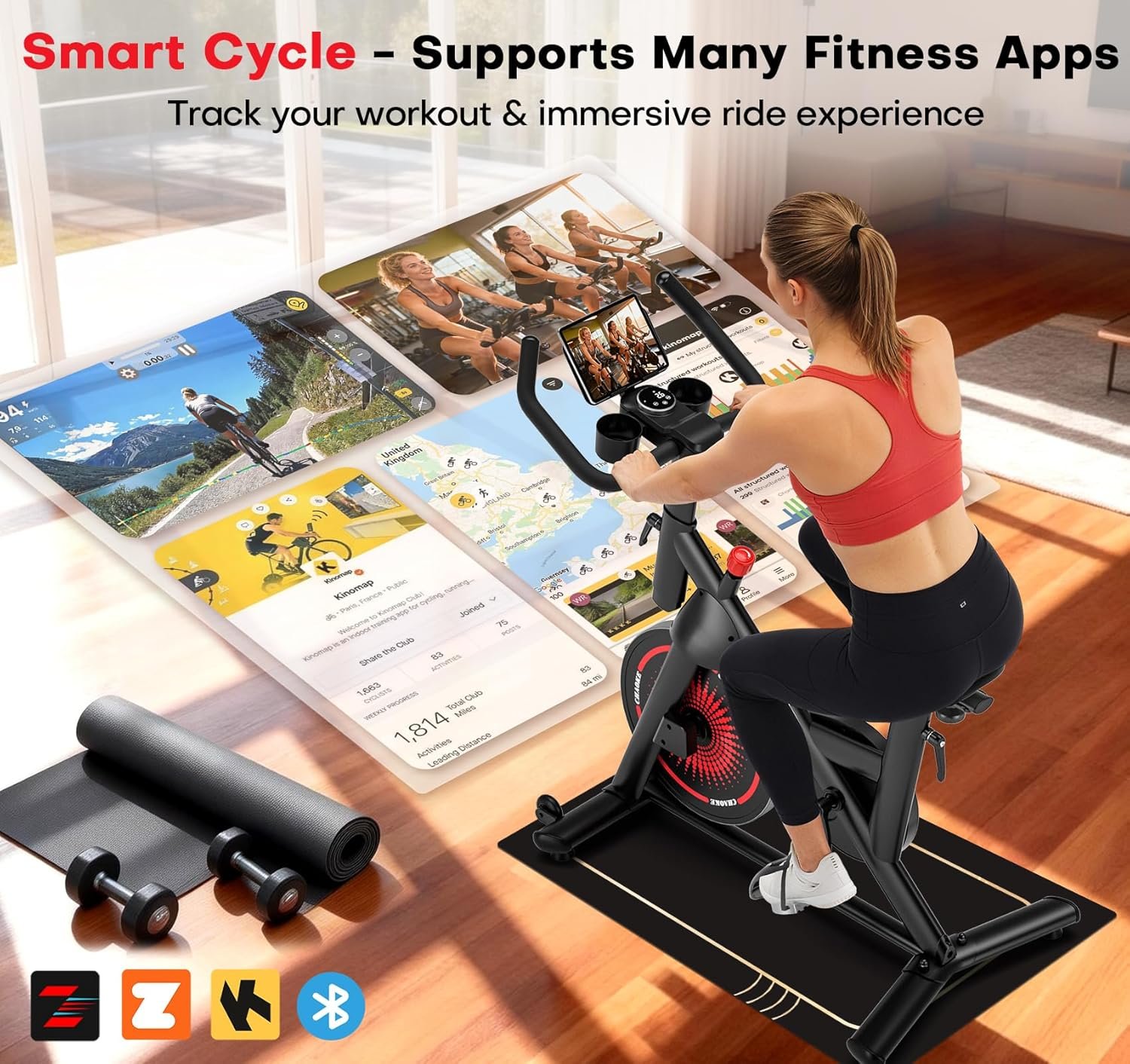 Exercise Bike, CHAOKE Quiet Adjustable Magnetic Resistance Stationary Bike for Home Cardio with App Compatible, 350LB Weight Capacity Indoor Cycling Bike with Comfortable Seat & Digital Display