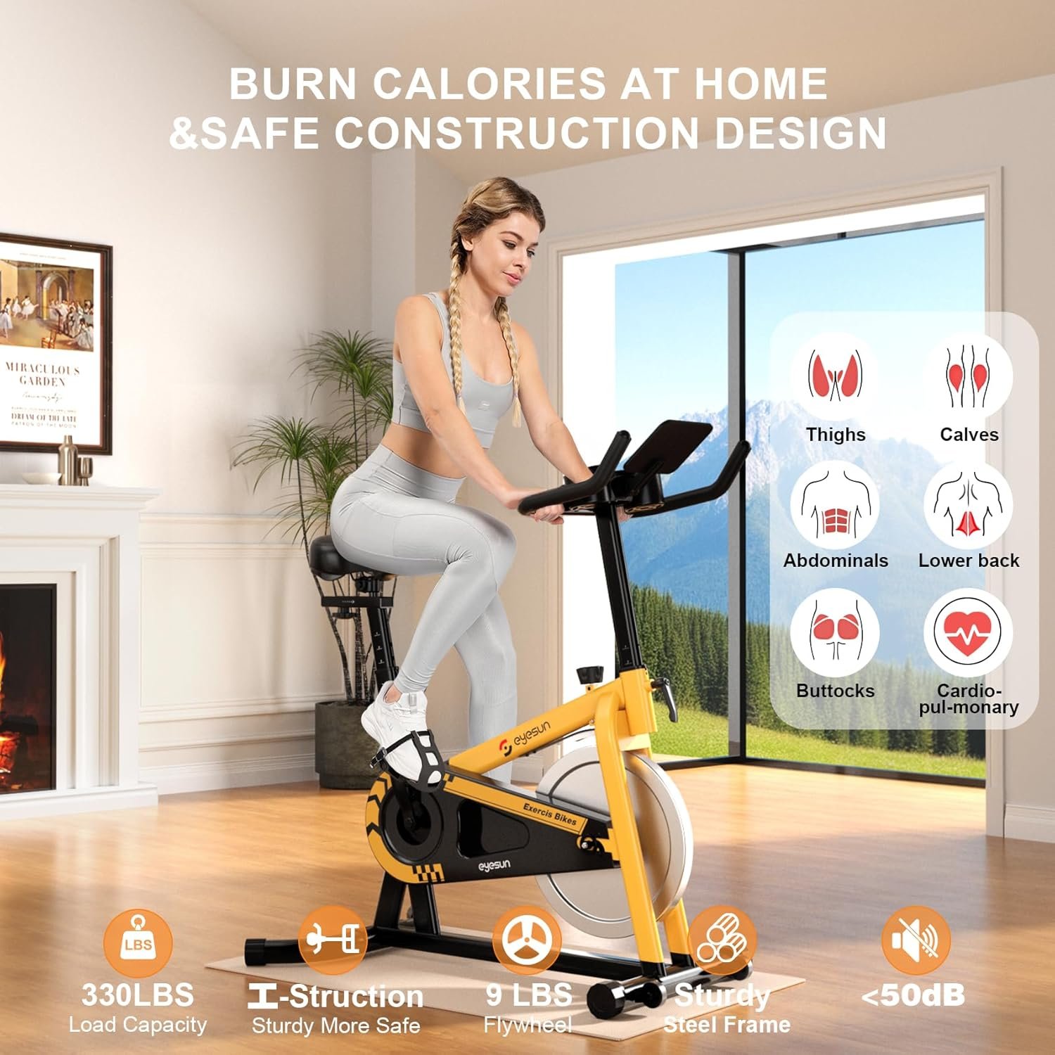 Exercise Bikes for Home, Exercise Bike with Adjustable Friction, Brake Pad Resistance Silent Belt Drive, 330lbs Weight Capacity &Upgraded Version Seat for Home Cardio&Weight Loss