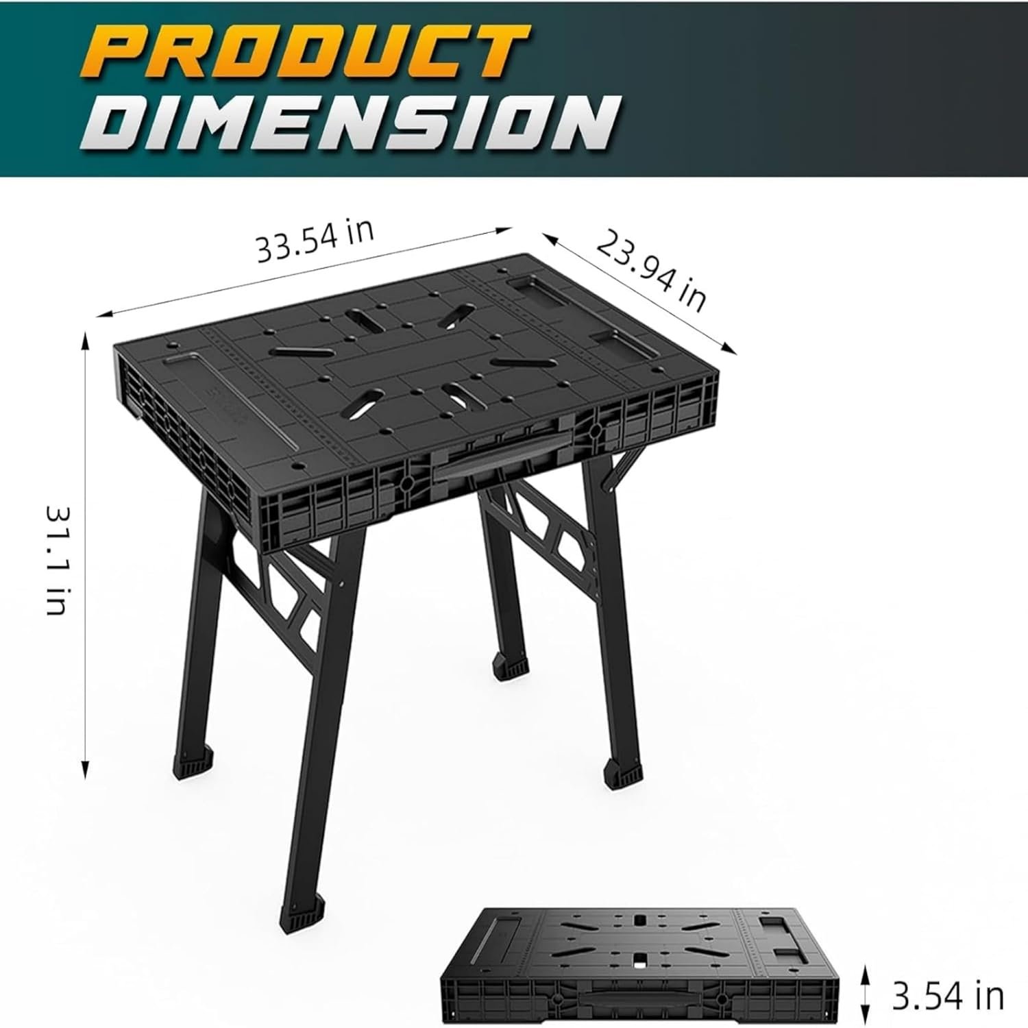 Express Folding Work Table, Easy Setup Portable Folding Work Table & Portable Folding Workbench, 34" W x 25" D x 31" H Lightweight Versatile Clamping Worktable for Garage/Wood Shop (Black)