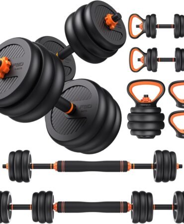 FEIERDUN DS2 Adjustable Dumbbells, 20/30/40/45/70/90lbs Free Weight Set with Connector, 5 in1 Dumbbells Set Used as Barbell, Kettlebells, Push up Stand, Weight Plate, Fitness Exercises for Home Gym Suitable Men/Women