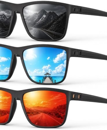 Fanshen Square Polarized Sunglasses for Men, 3 Pack Lightweight UV Protection Sun Glasses for Driving Fishing Golf