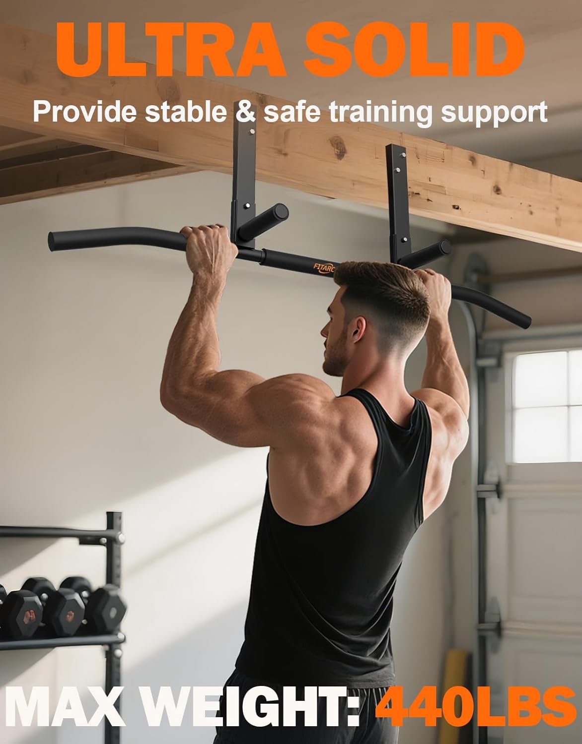 Fitarc Joist Mount Pull Up Bar, Wall Chin Up Bar Ceiling Mount for Beams, Heavy Duty Steel Construction, Home Gym Workout Equipment -Patent Pending