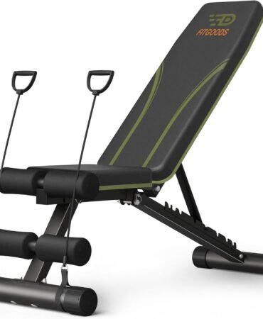 Fitgoods Adjustable Weight Bench for Home Gym, Foldable 700LBS Workout Bench with 9 Backrests, Multi-Purpose Bench Press for Incline Decline Flat with Fast Adjustment (2 resistance bands)
