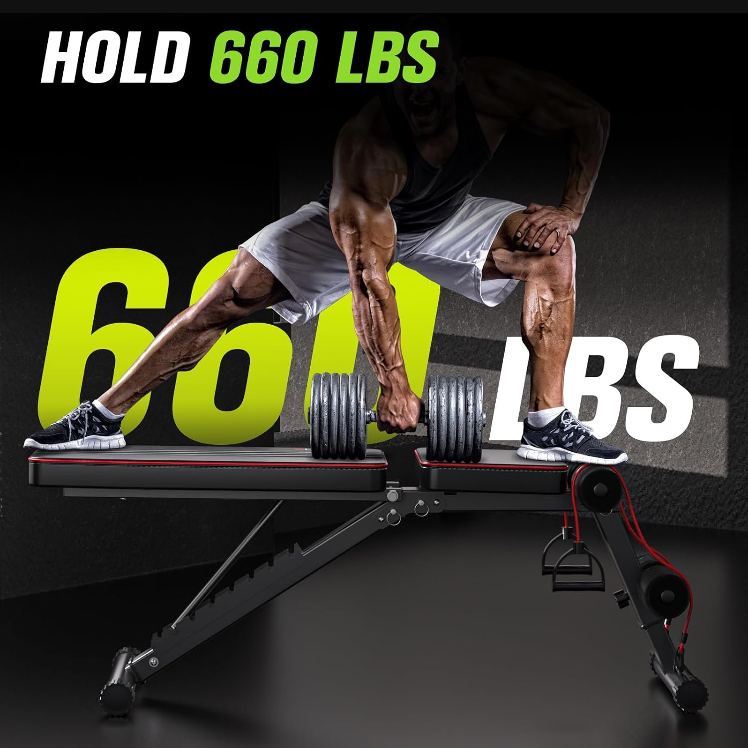 FitinOne Adjustable Folding Weight Bench for Home Gym, 660 lbs Capacity Multi-Functional Workout Bench Sturdy Durable for Full Body