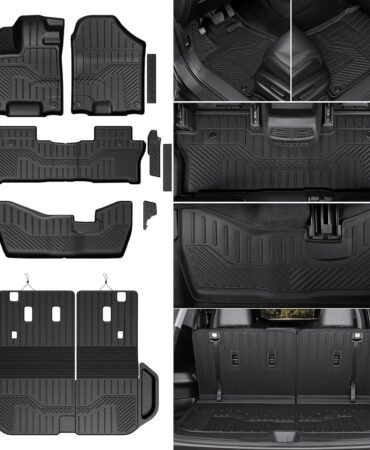 Floor Mats for 2016-2022 Honda Pilot 8 Passengers (No Elite Models), Cargo Mat with Backrest Mat All Weather Protection TPE Car Liner for Honda Pilot Door Sill Guards Accessories