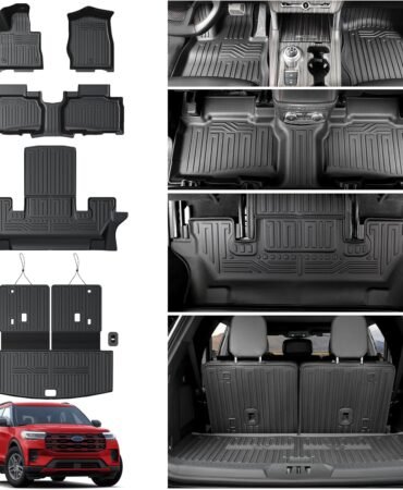 Floor Mats for 2020-2025 2026 Ford Explorer Accessories, Cargo Mat with Backrest Mat All Weather TPE Waterproof for Ford Explorer 6 Passenger Captain Seat ST Accessories 2025 2024 2023