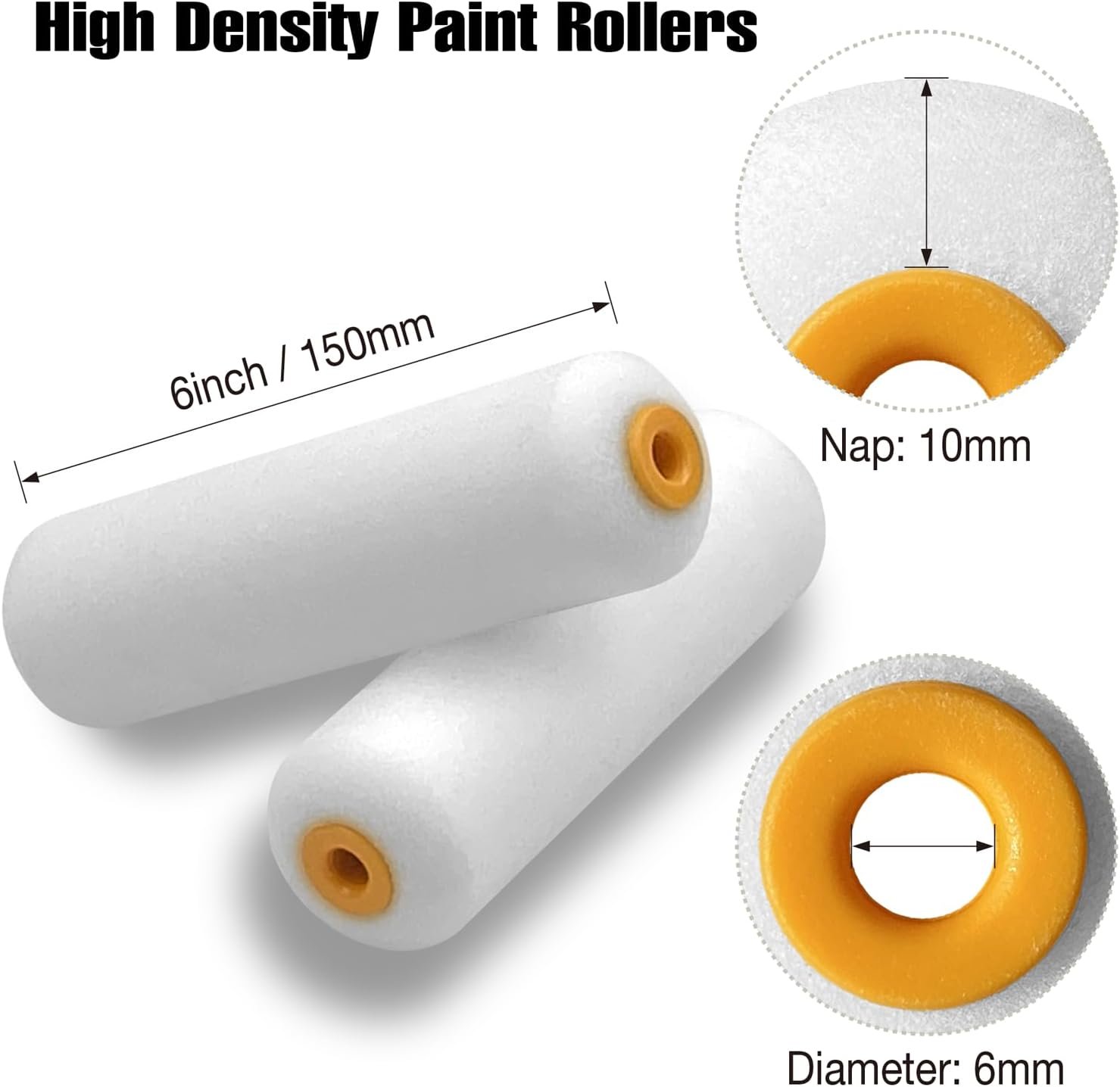 Foam Paint Roller, 10 Pack, 6 Inch High Density Foam Roller, Mini Paint Roller Covers for Smooth Paint Application, No Lint Shedding on Walls, Cabinets, Doors