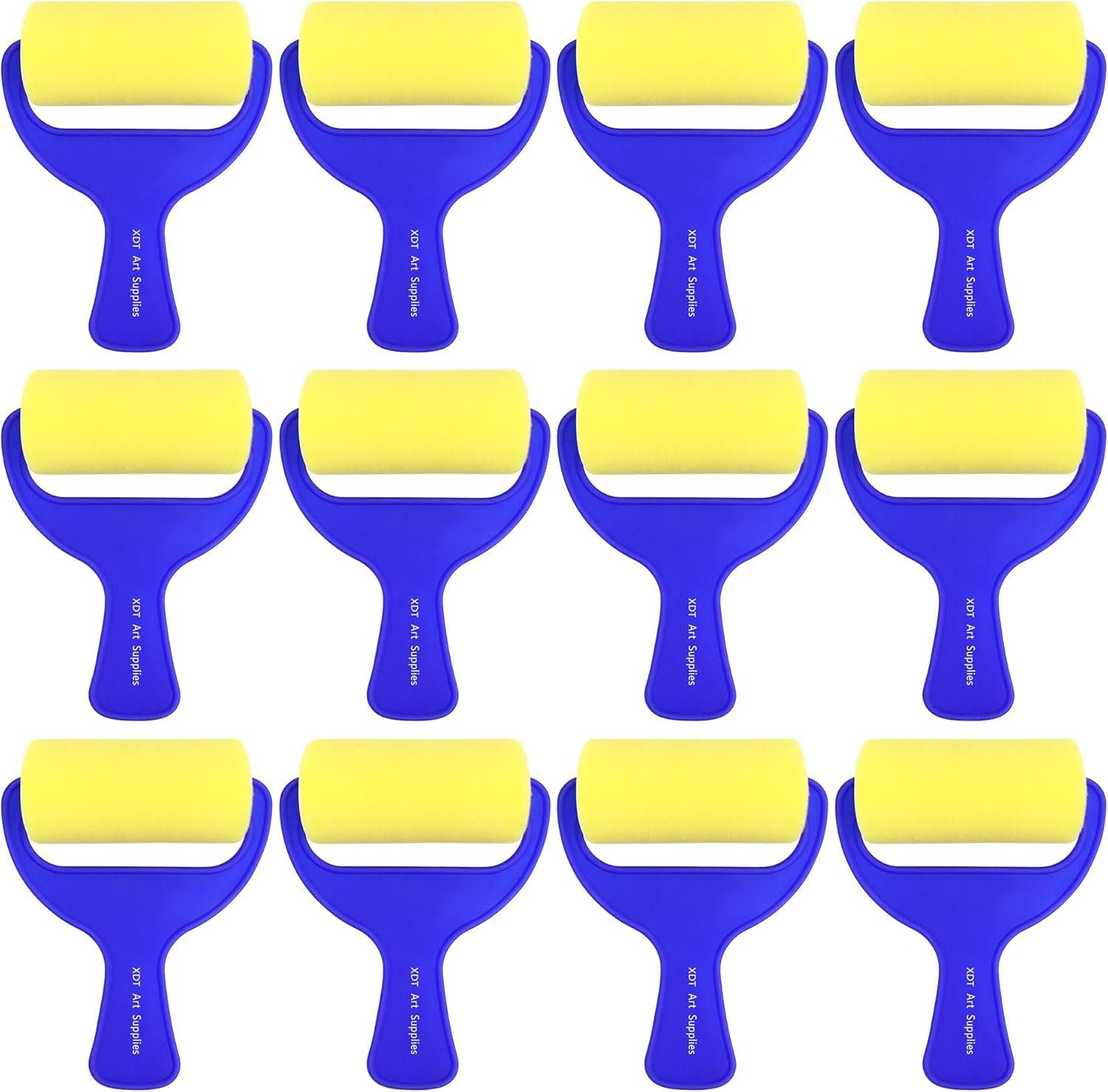 Foam Paint Roller 12 Piece Set 3''x12, Sponge Roller for Painting Art & Craft, Soft & Disposable & Washablea, Blue, Yellow