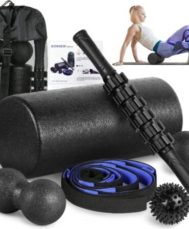 Foam Roller Set - High Density Back Roller, Muscle Roller Stick,2 Foot Fasciitis Ball, Stretching Strap, Massager Ball for Whole Body Physical Therapy & Exercise, Yoga, Back Pain, Leg, Deep Tissue