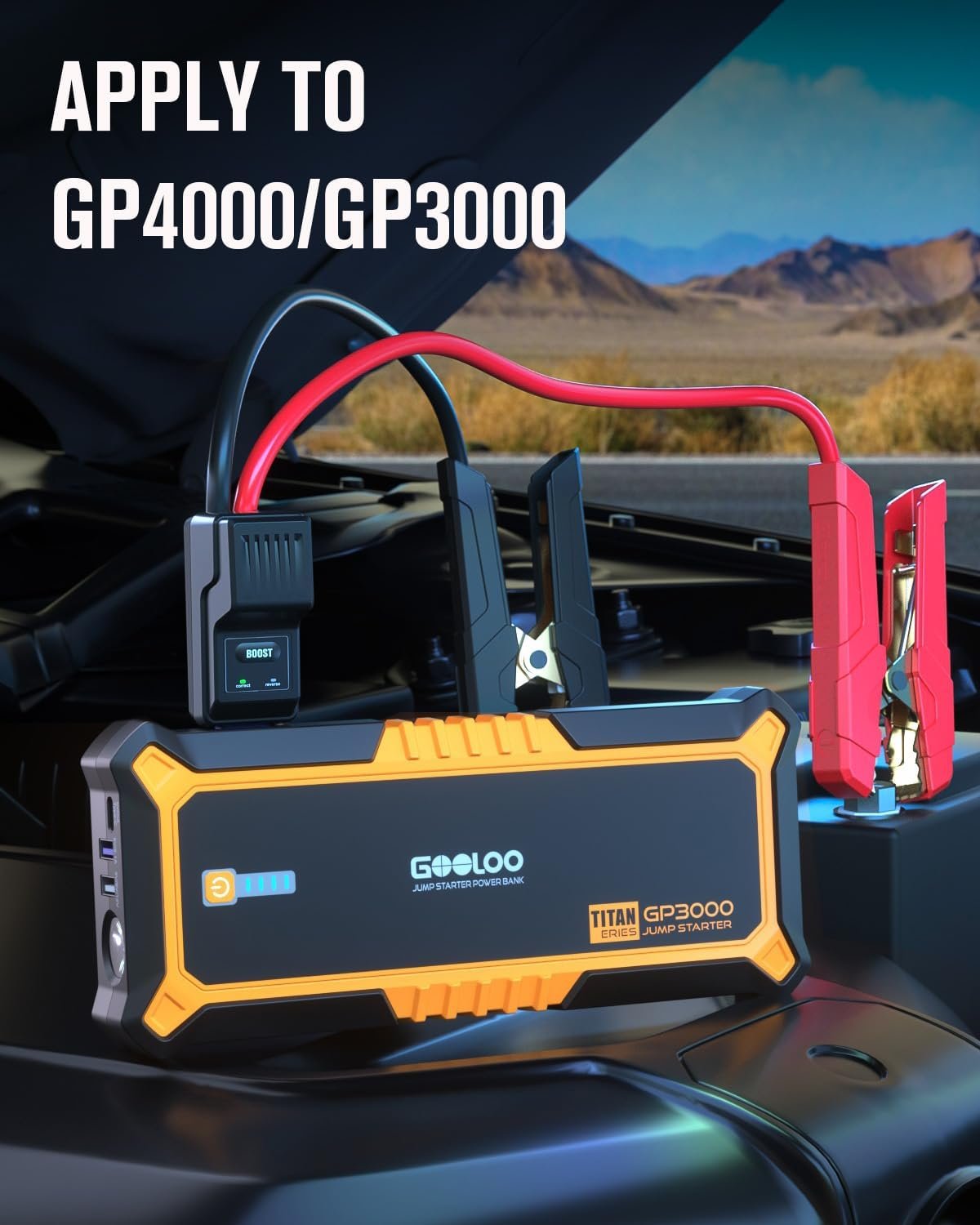 GOOLOO GP4000 GP3000 Heavy Duty Car Jump Starter Replacement Cable Double Intelligent Booster Terminal with Clamps for GOOLOO GP4000 GP3000 Jump Starter - Black/Red