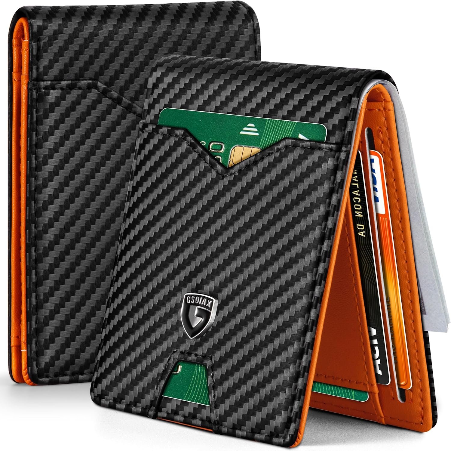 GSOIAX Slim Wallet for Men Rfid Blocking Leather Bifold Front Pocket Carbon Fiber Men's Money Clips Credit Card Holder With Gift Box