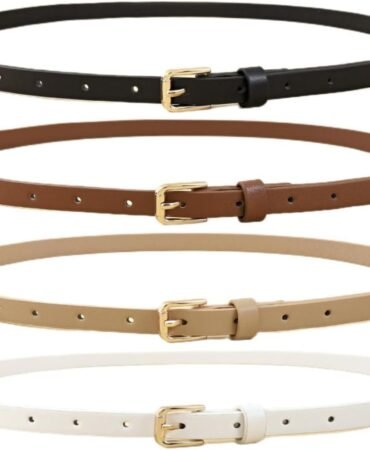 HOTWILL 4 Pack Women Skinny Belts for Jeans Dress Thin Waist Belt for Ladies