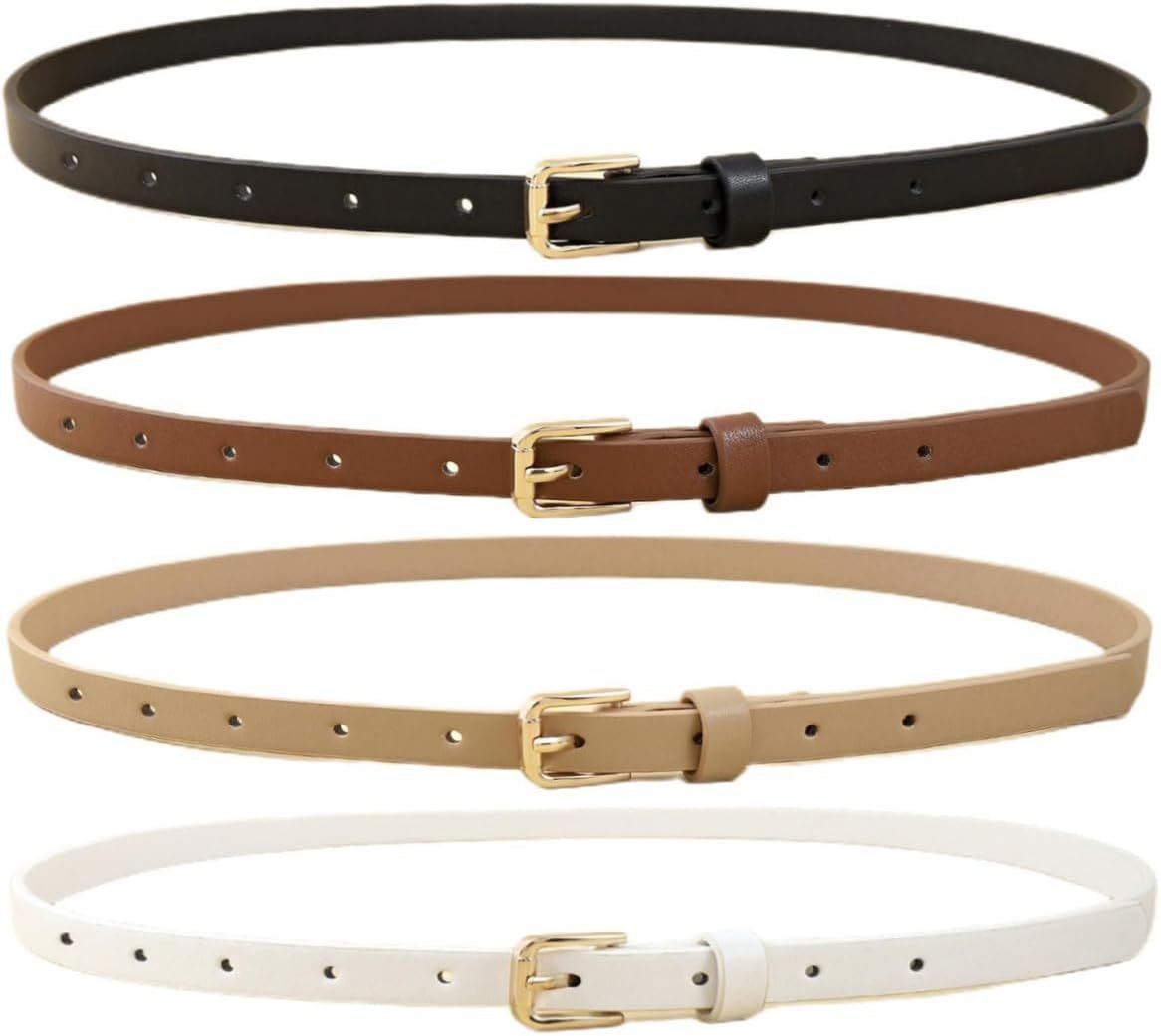 HOTWILL 4 Pack Women Skinny Belts for Jeans Dress Thin Waist Belt for Ladies