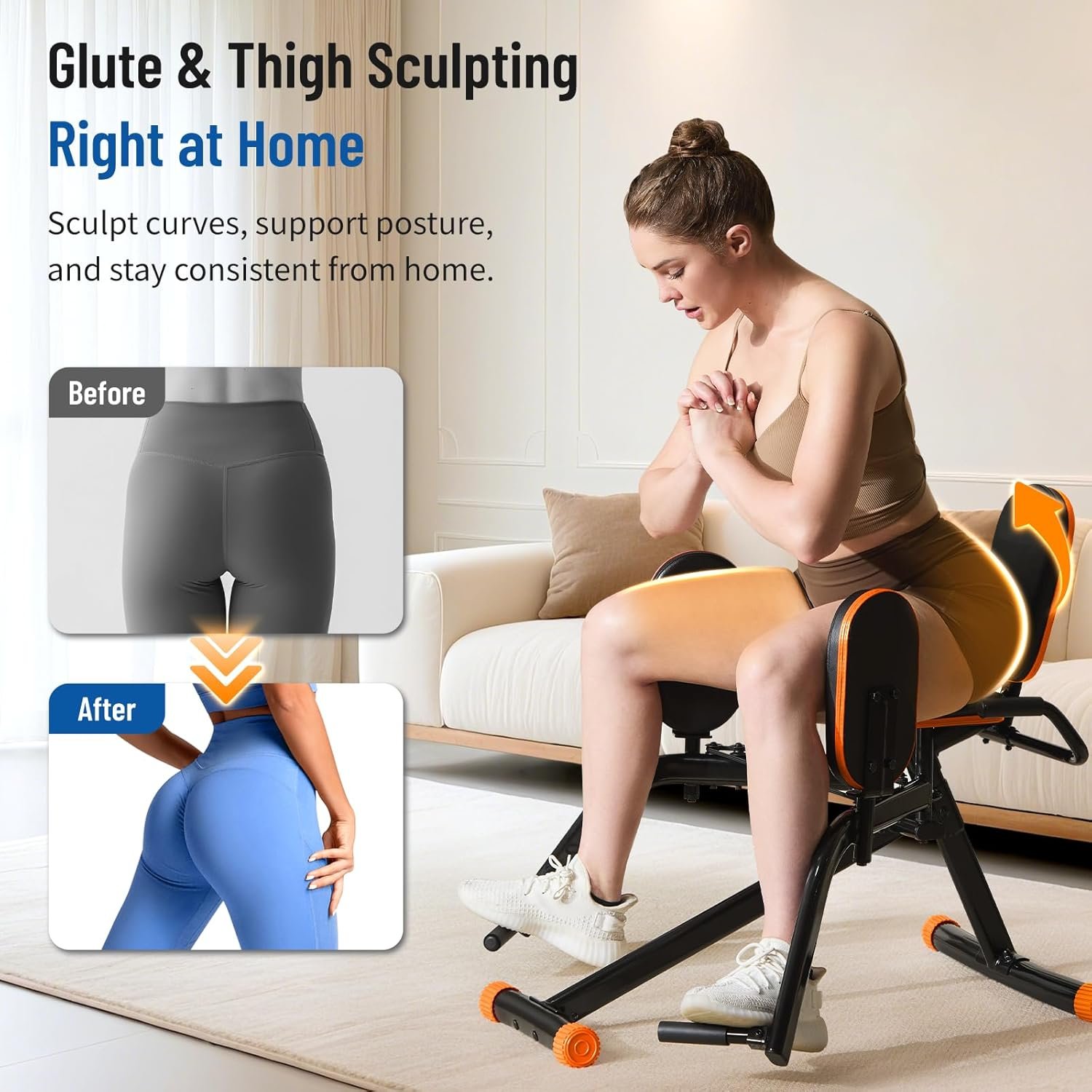 HXD-ERGO Hip Abductor Machine for Home Gym, Glute Machine & Thigh Workout Equipment, Booty Builder with Plush Padding, Compact Leg Exercise Euipment for Women & Men
