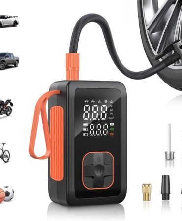 Hafuloky Tire Inflator Portable Air Compressor, 150PSI Cordless Air Pump with Cigarette Lighter Plug, Air Compressor for Car, Motorcycle, Bicycle and Balls(Black)